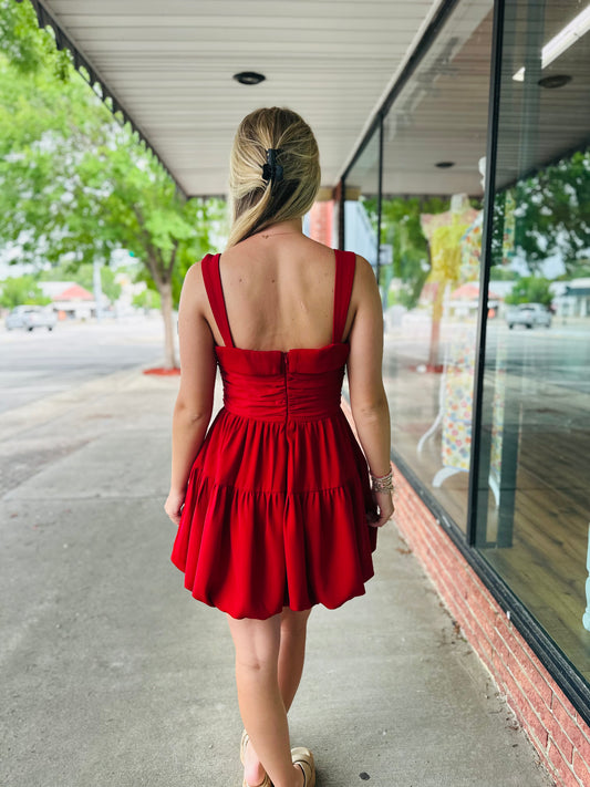 Red Bubble Rutched Detail Dress