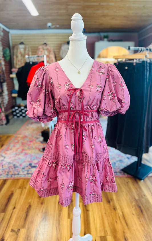 Mauve Floral Printed Mini Dress