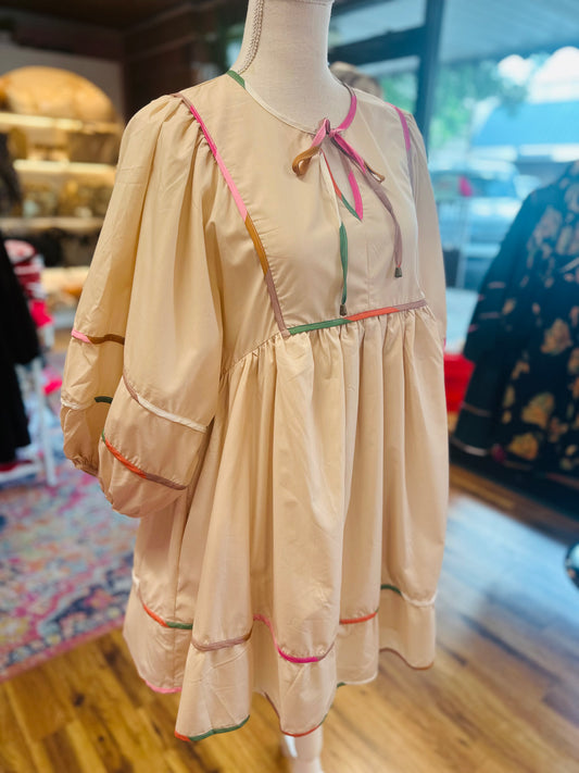 Ecru Color Piping dress