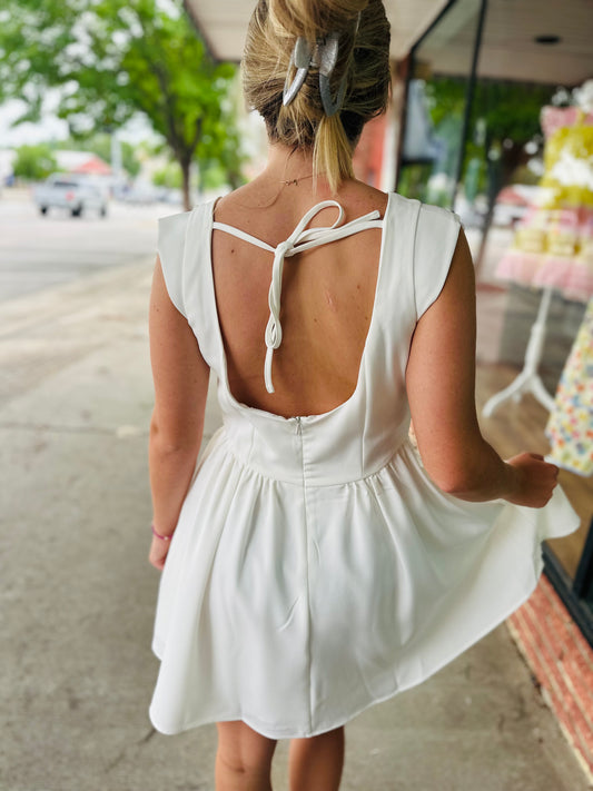 White Neckline Mini Dress