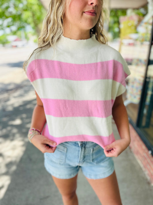 Pink/Off White Short Sleeve Top