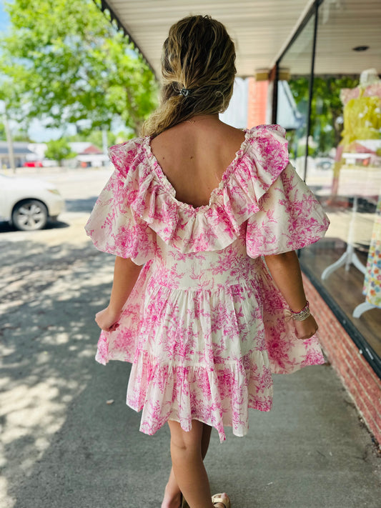Off White Pink Puff Sleeve Dress