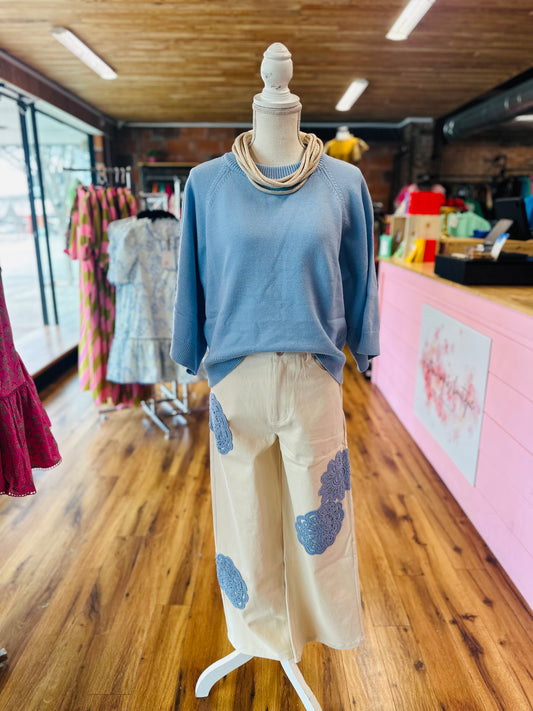 Light Blue 3 Quarter Sleeve Sweater