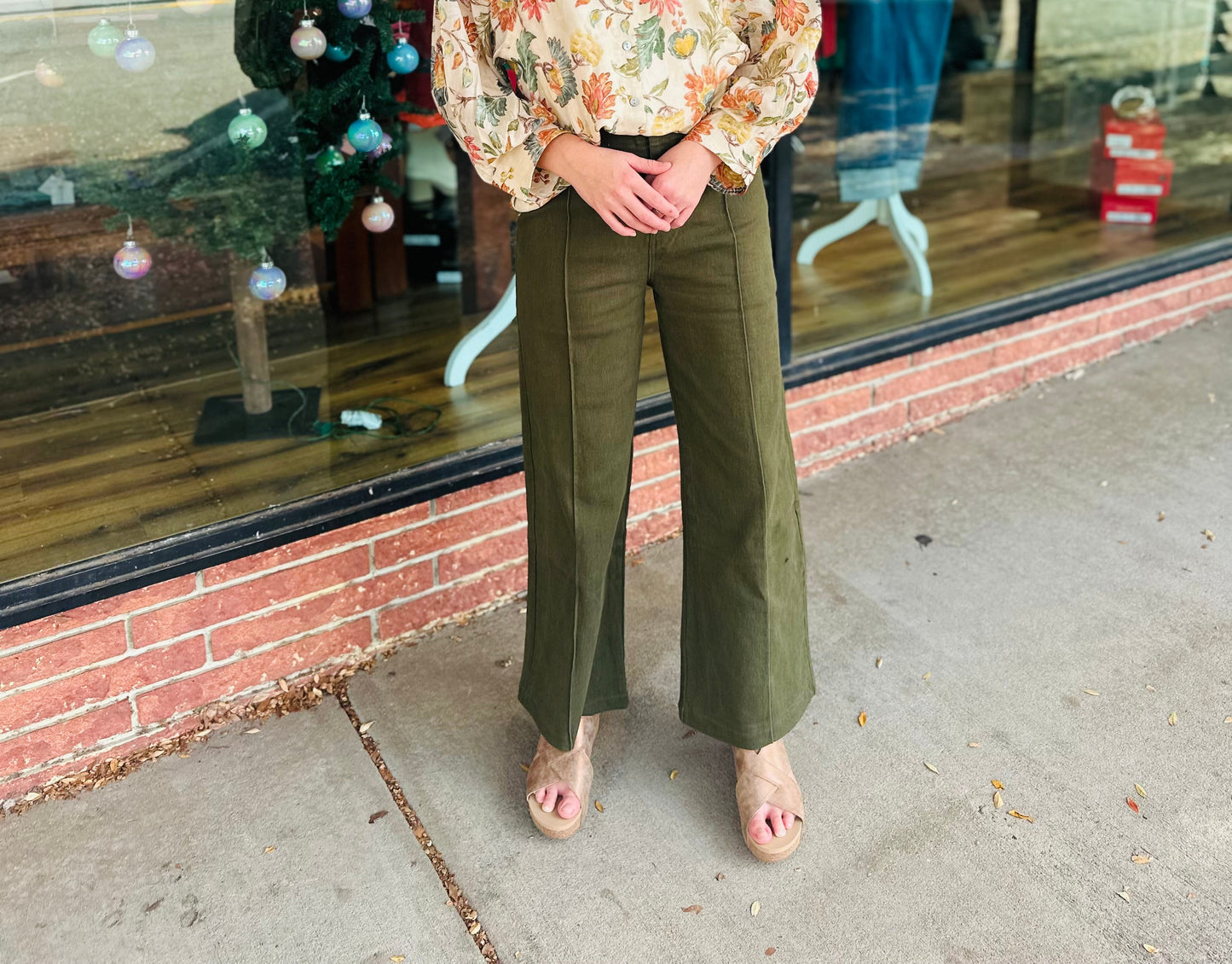 Olive Front Seam Pants