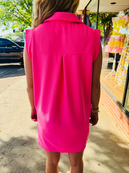 Candy Pink Ribbed Sleeveless Summer Dress