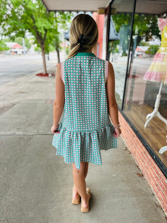 Pink\Green Sleeveless Dress