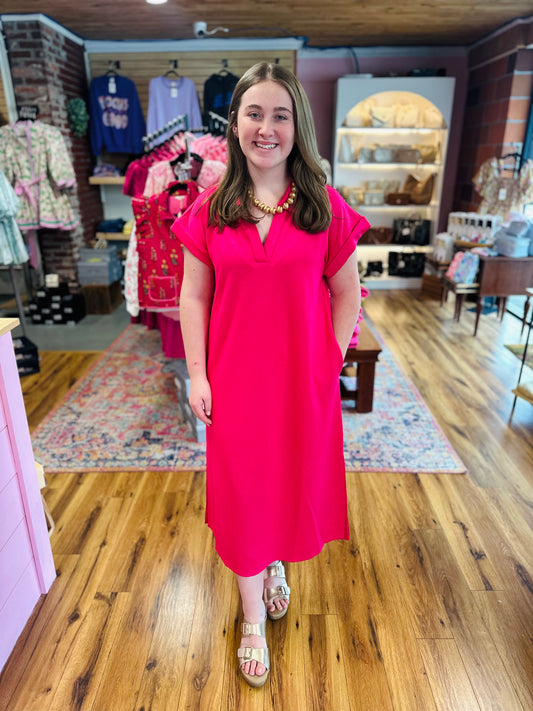 Simple V-neck Midi Dress