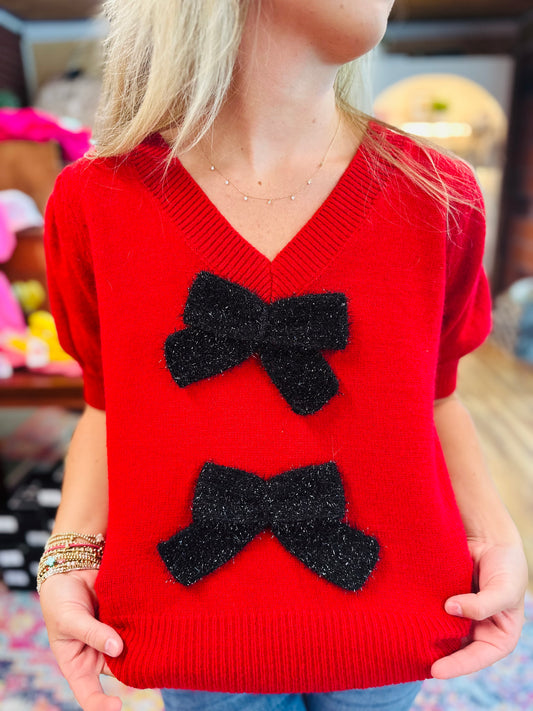 Red Sweater With Black Bows