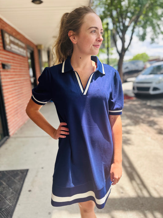 Navy Collar Neck Mini Dress