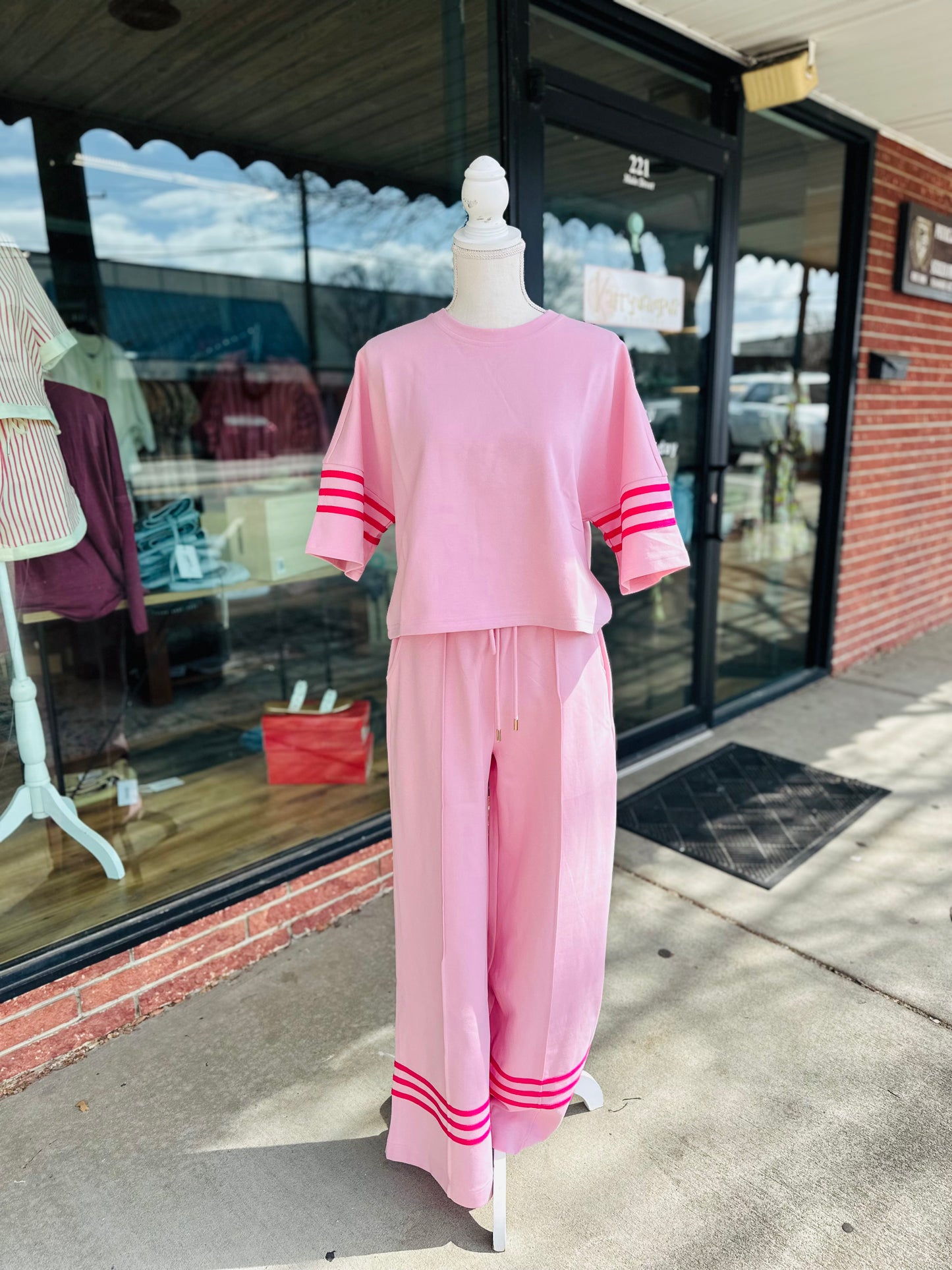 Light Pink Striped Sleeve Set- Pants