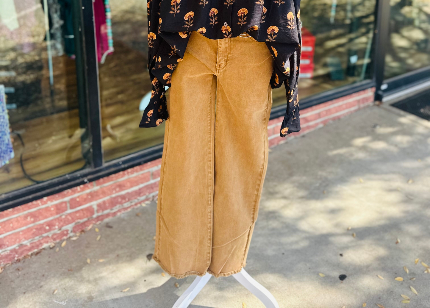 Deep Camel Raw Hem Jeans