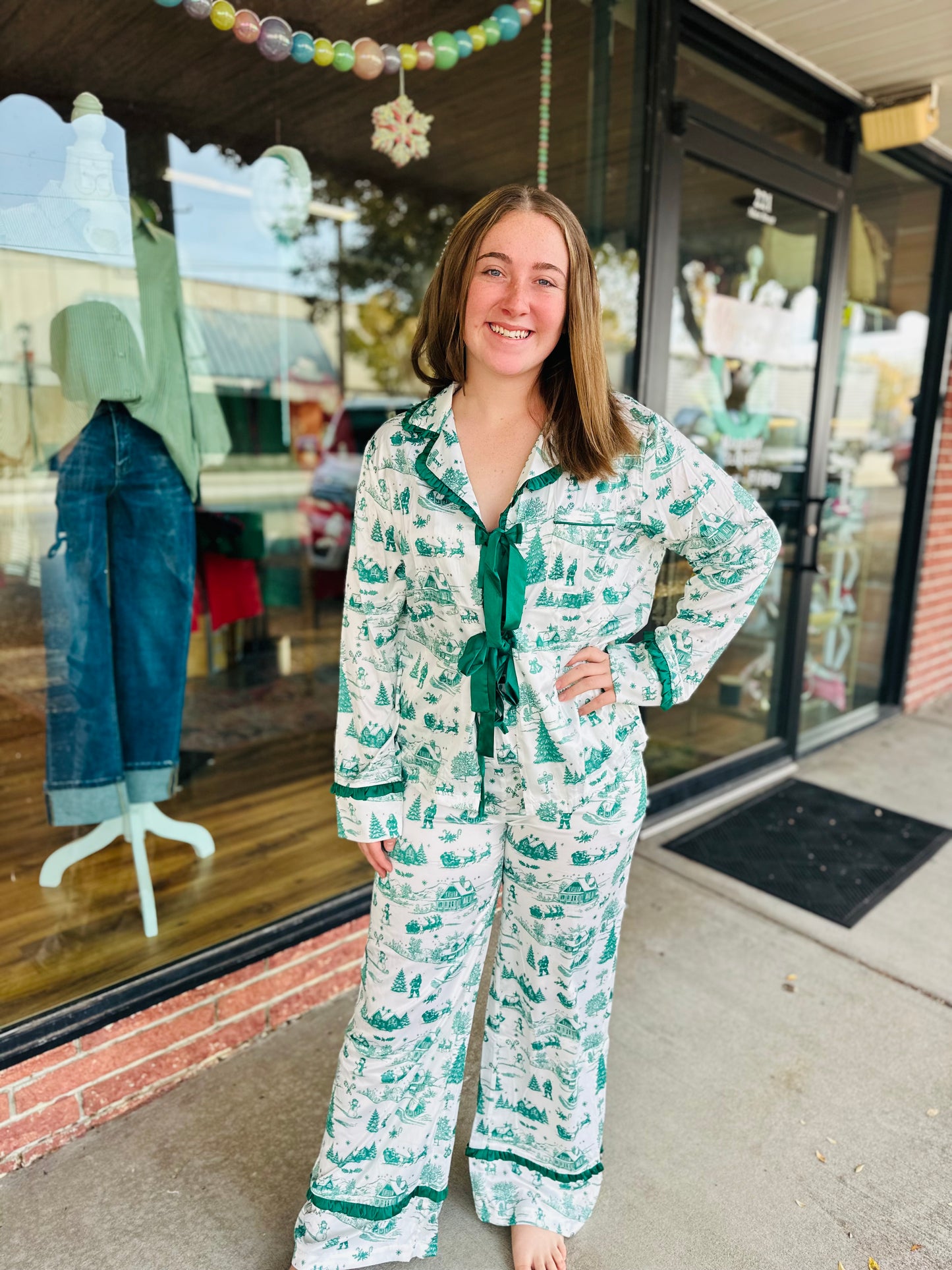 Green Christmas Print PJ Set