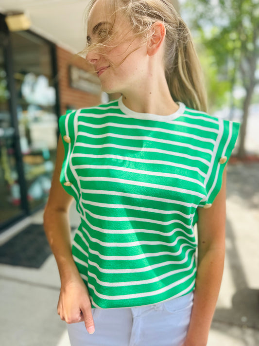 Green/White Striped Knit Top