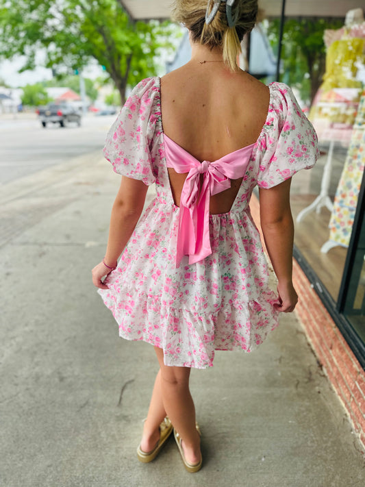 Pink Floral Printed Mini Dress