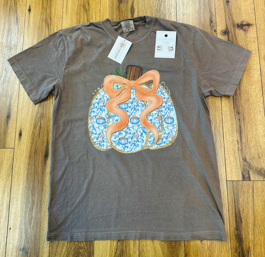 Espresso Blue Pumpkin Bow Tee