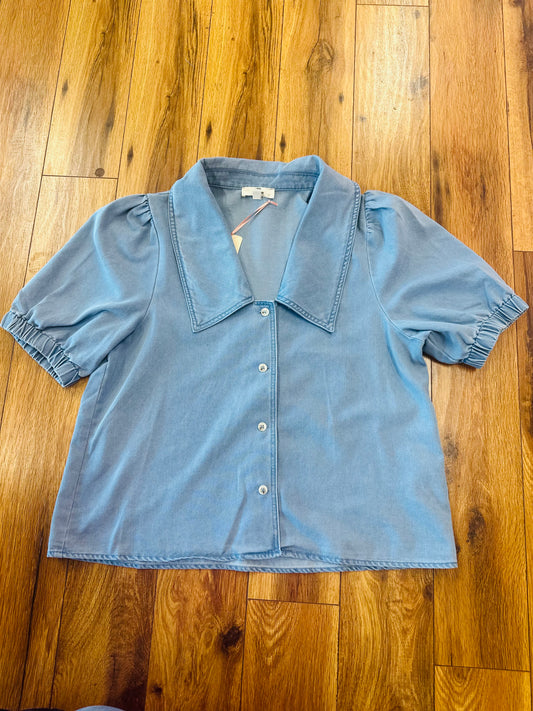 Denim Puff Sleeve Button Down Top