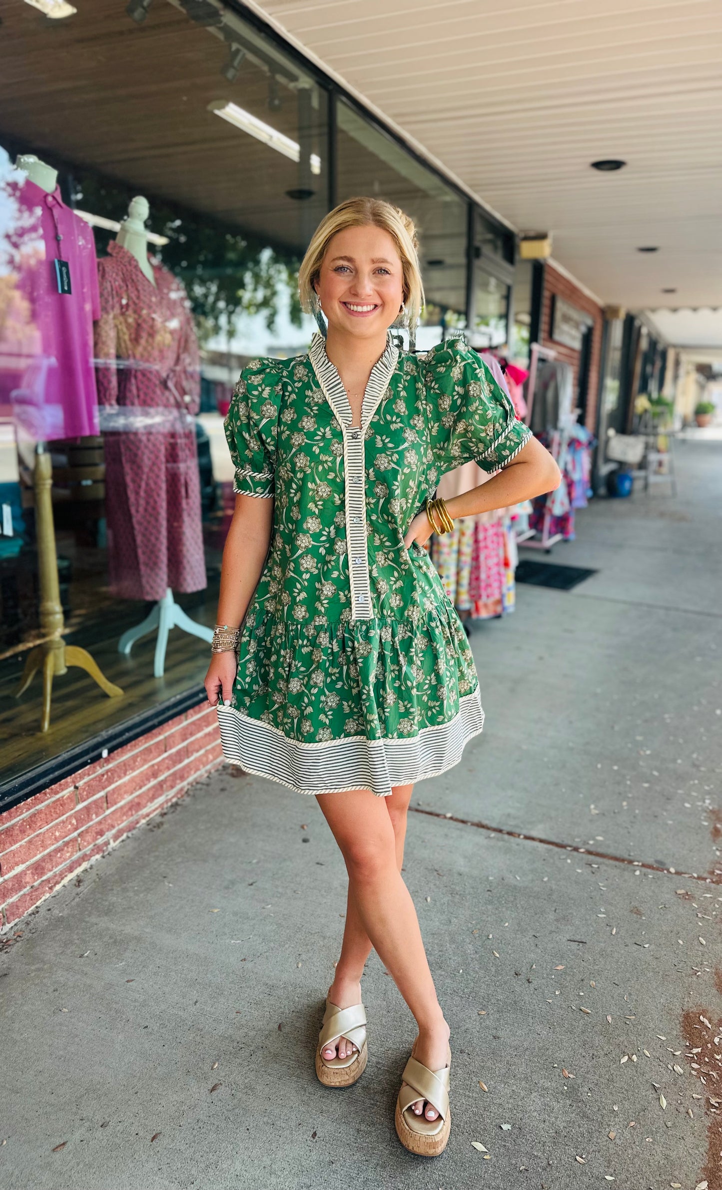 Green Poplin Floral Dress