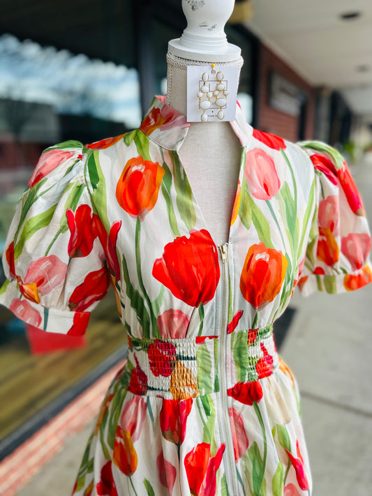 Cream Tulip Zip Front Dress