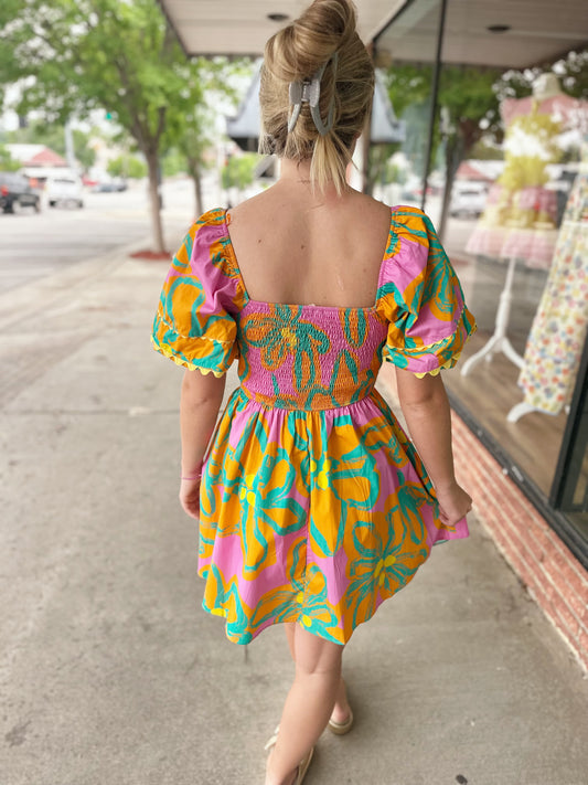 Pink/Orange Floral Mini Dress
