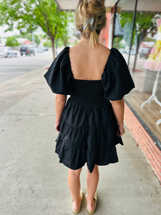 Black Smock Top Ruffle Dress