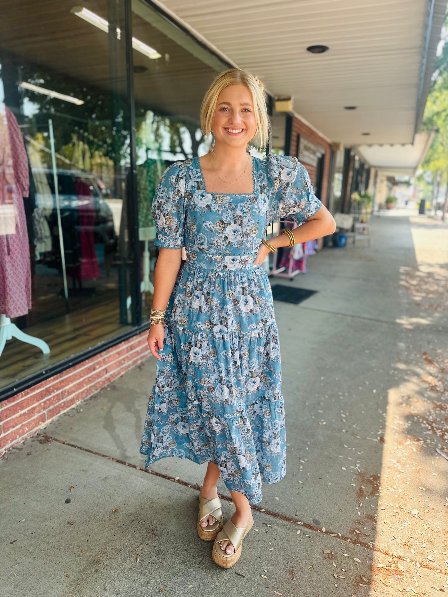 Teal Blue Cinched Ric Rac Dress