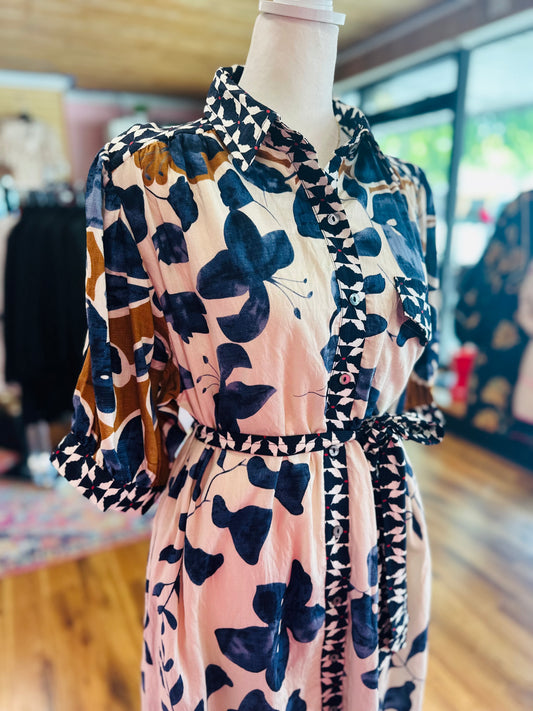 Slate Blue Floral Midi Dress