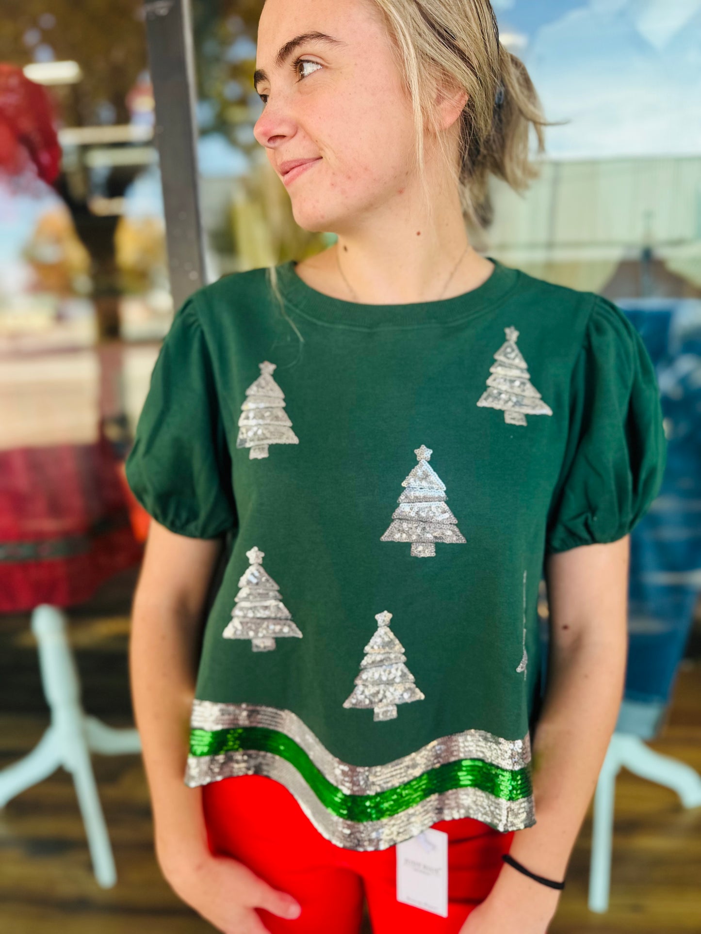 Green Sequin Christmas Tree Top