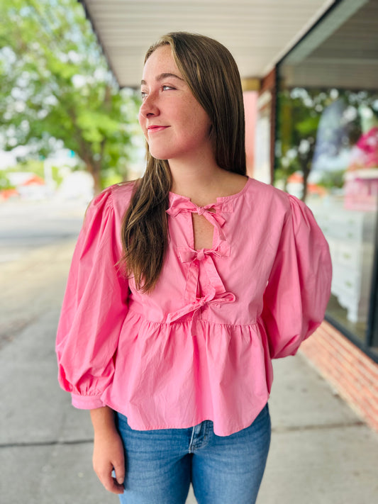 Pink Bow Front Top