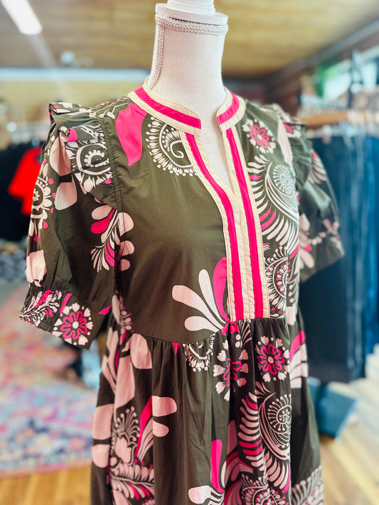 Olive & Pink Abstract Dress