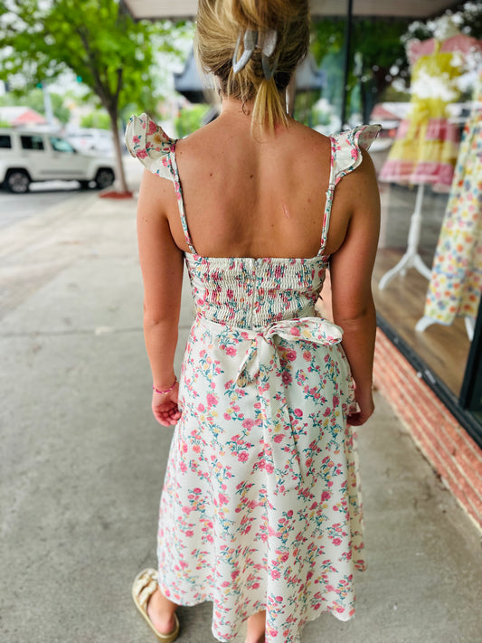 Ivory Floral Midi Dress