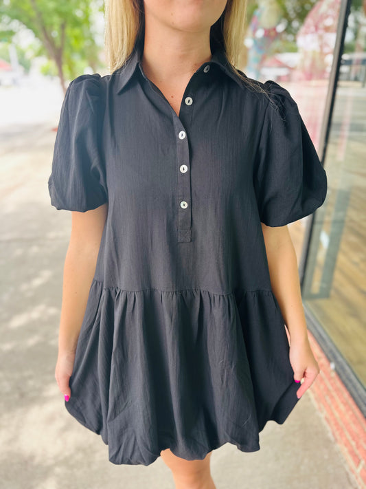 Black Bubble Collared Dress