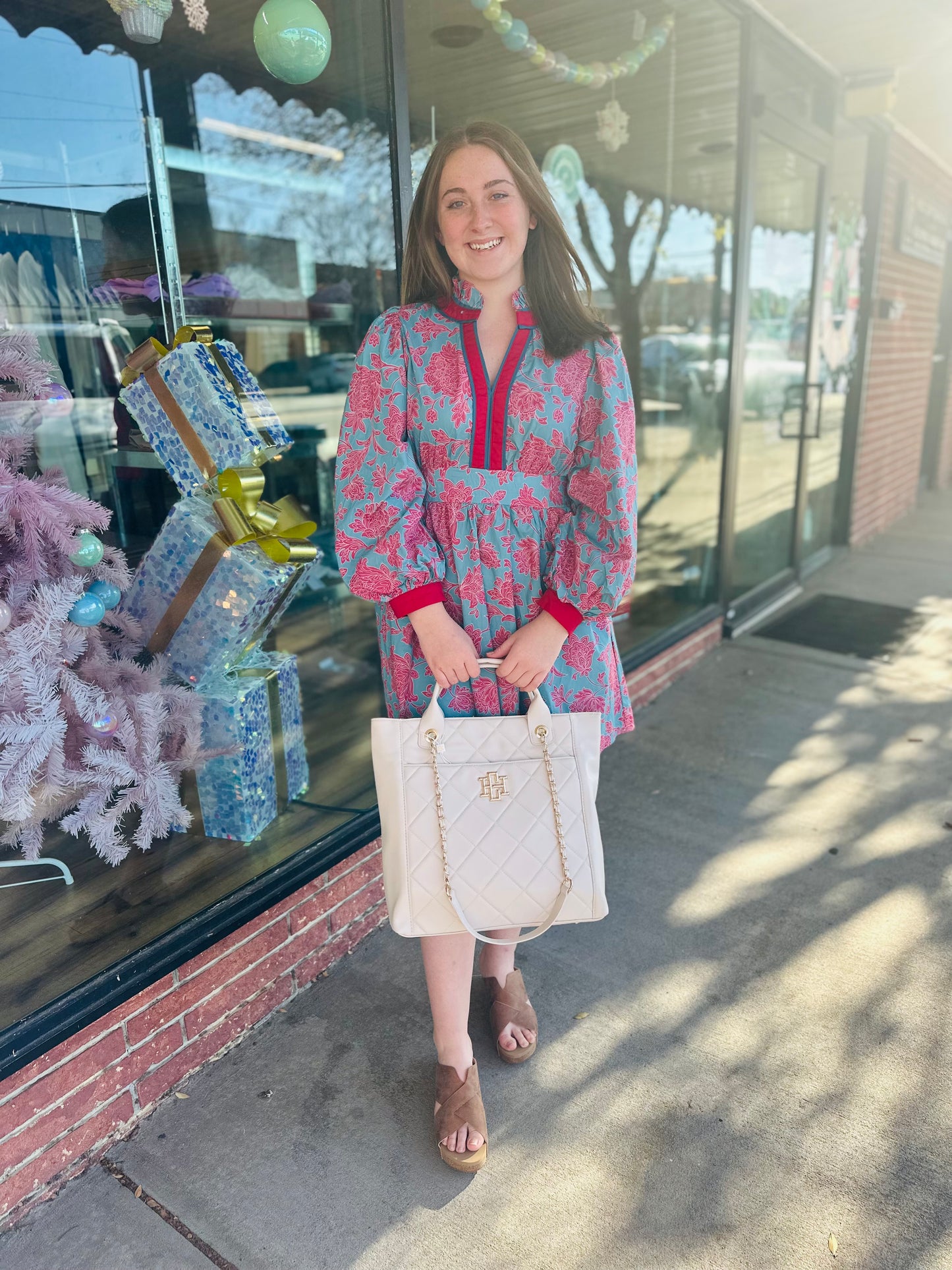 Blue Long Sleeve Puff Dress