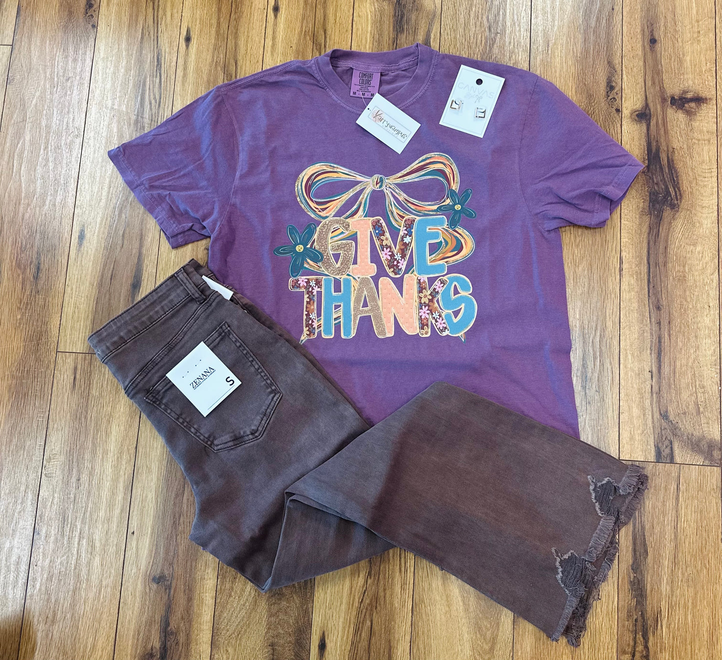 Give Thanks Bow Plum Tshirt