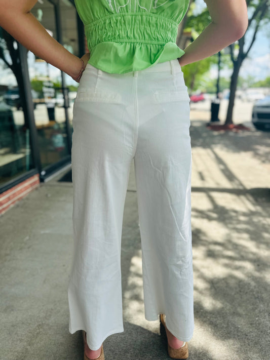 White Cropped Square Pocket Jeans