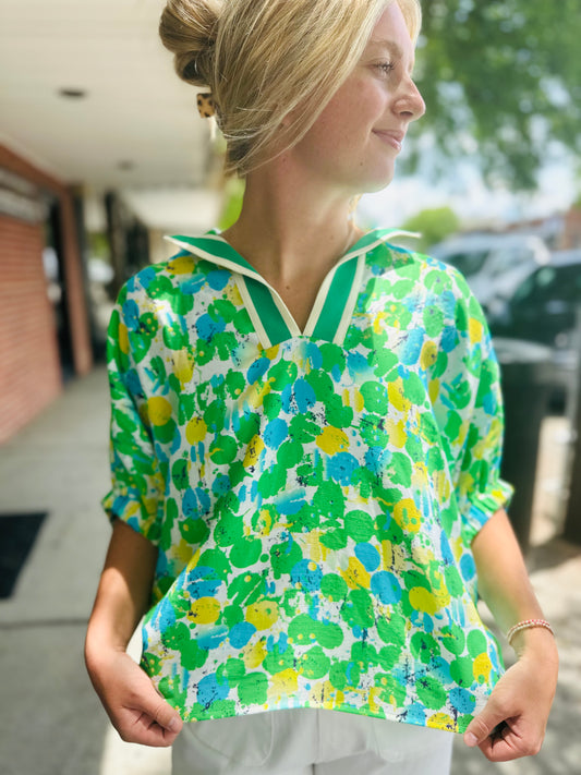 Green Abstract Dolman Top