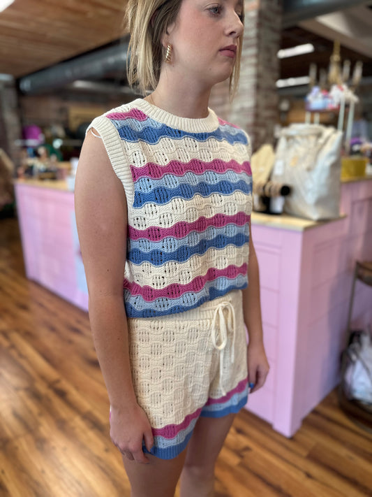 Ivory/blue crochet set