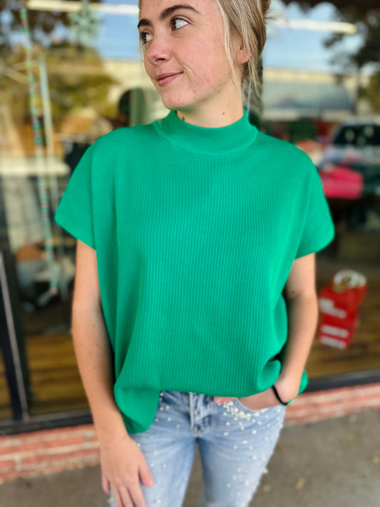 Kelly Green Mock Neck Sweater