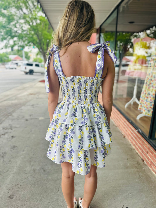 Lavender Floral Tie Strap Mini Dress