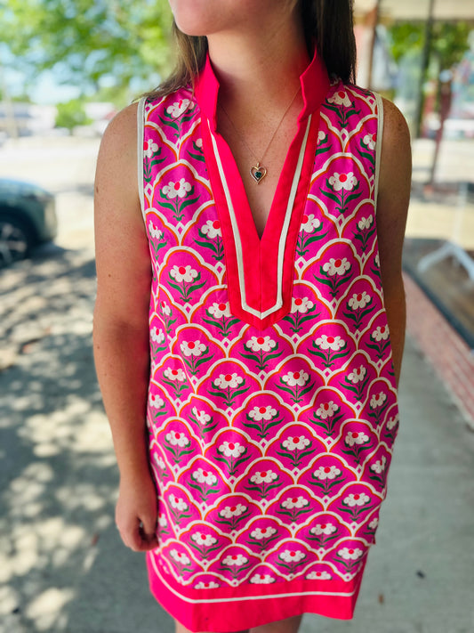 Pink Floral Sleeveless Dress