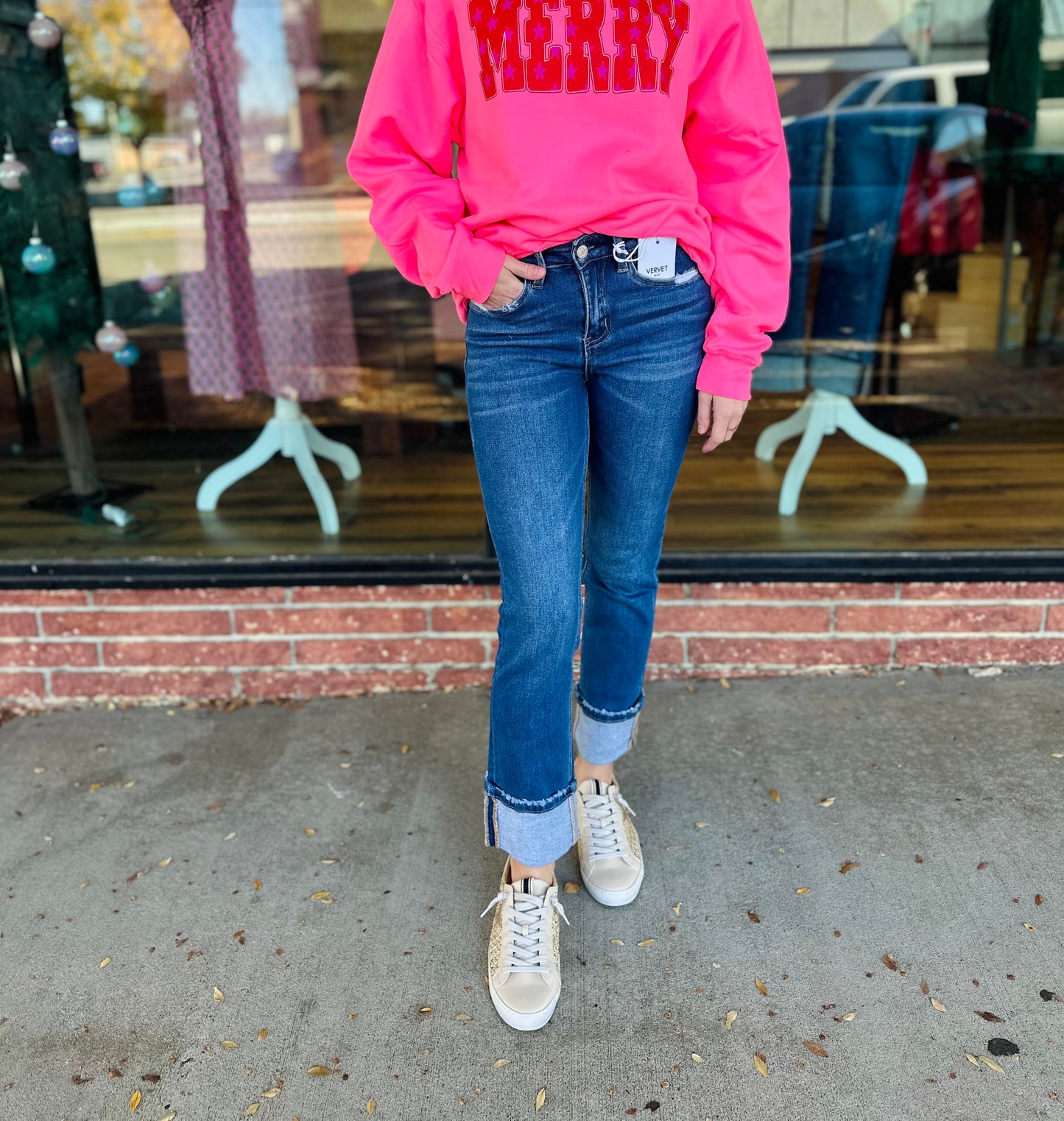 High Rise Cuffed Jeans- Imbue