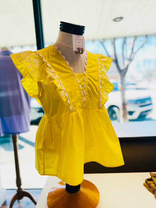 Yellow w\white Trim Short Slv Top