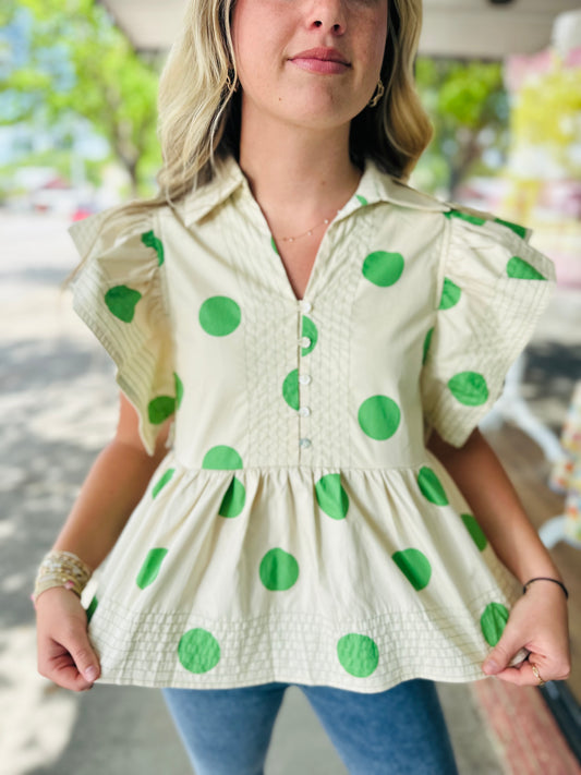 Ecru/Green Poka Dot Shirt