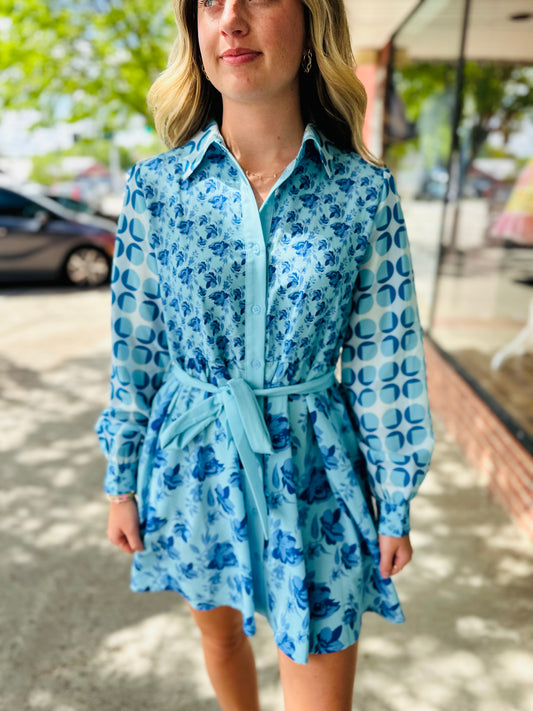 Blue Long Sleeve Dress