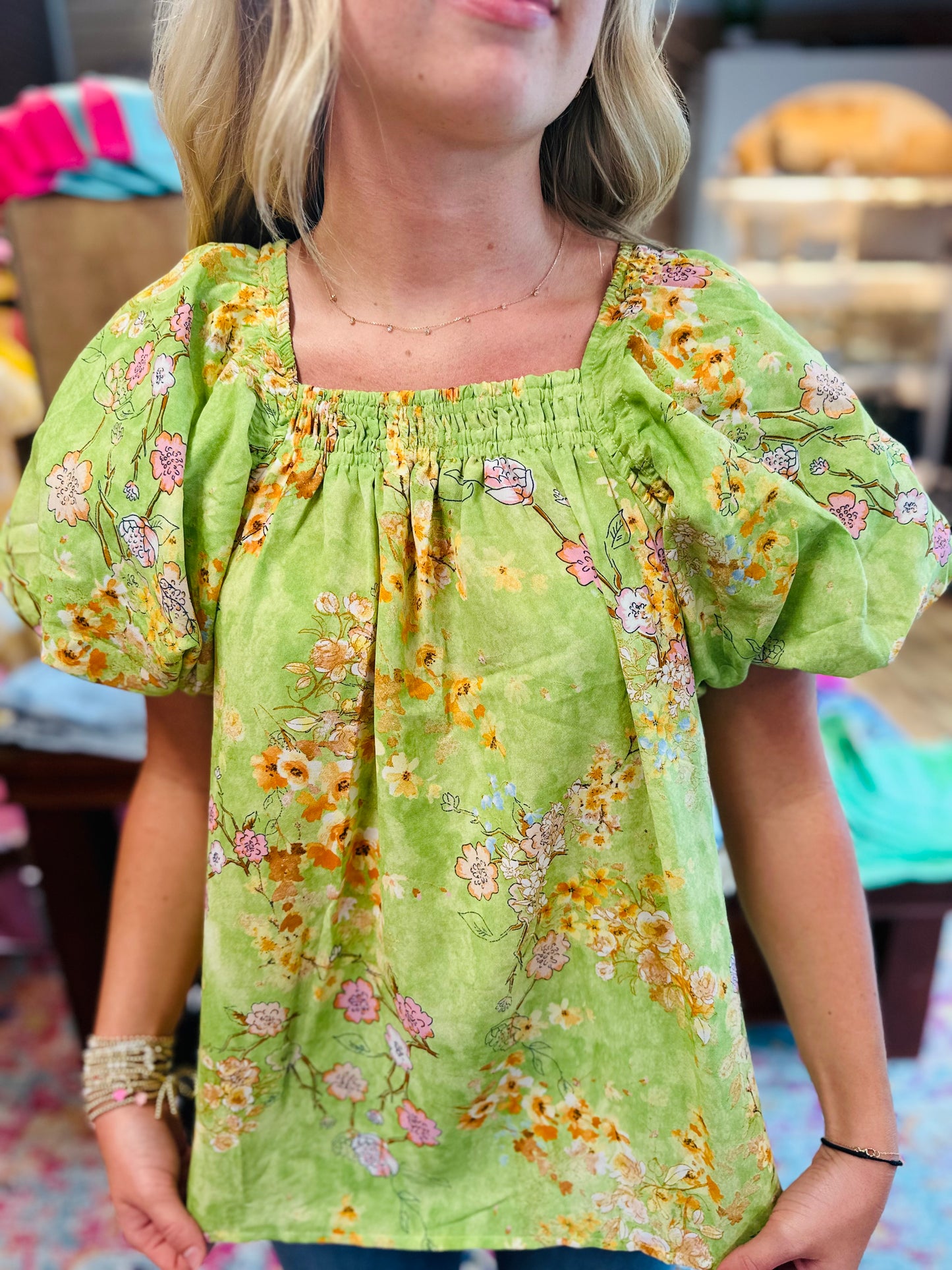 Chartreuse Puff Sleeve Top