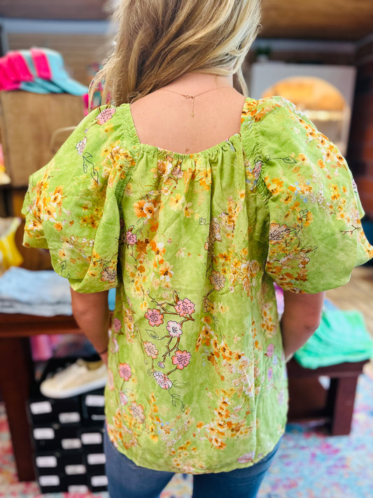 Chartreuse Puff Sleeve Top