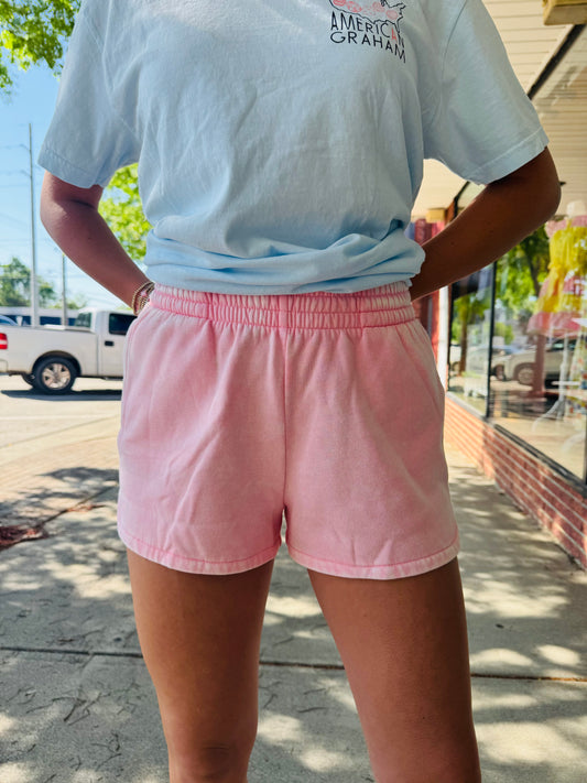 Pink Elastic Waist Dolphin Shorts