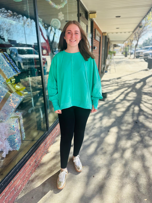 Green Oversized French Terry Top