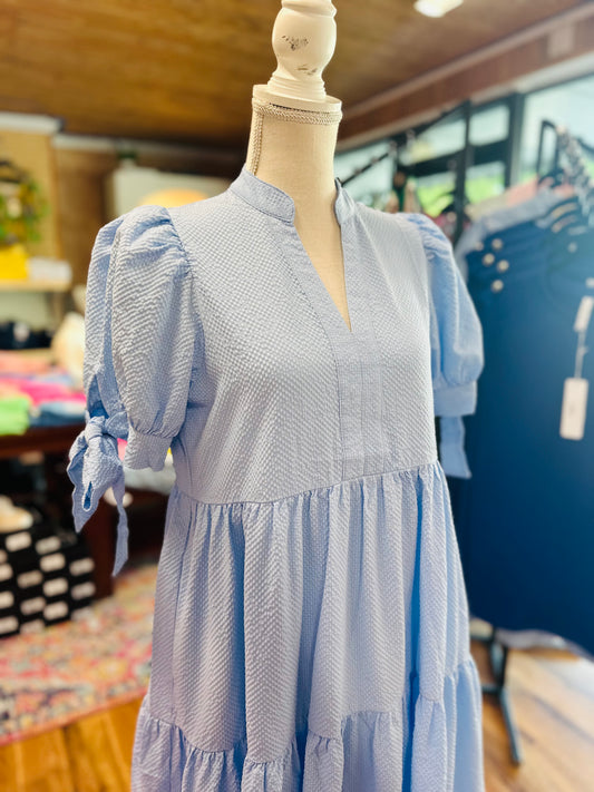 Blue Bow Tie Sleeve Dress