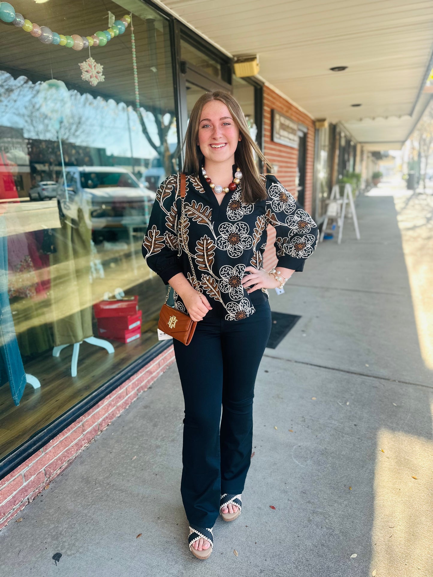 Toffee/ Black Crochet Top