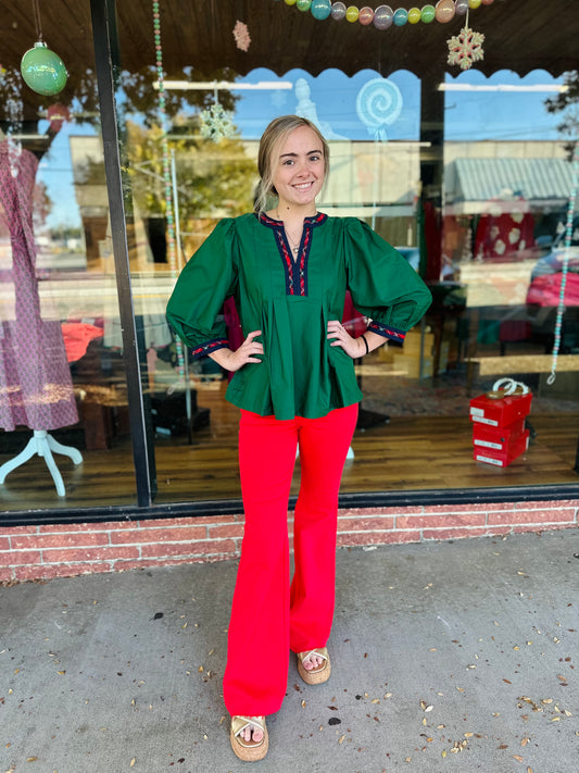 Green w/ Plaid Trim Quarter Sleeve